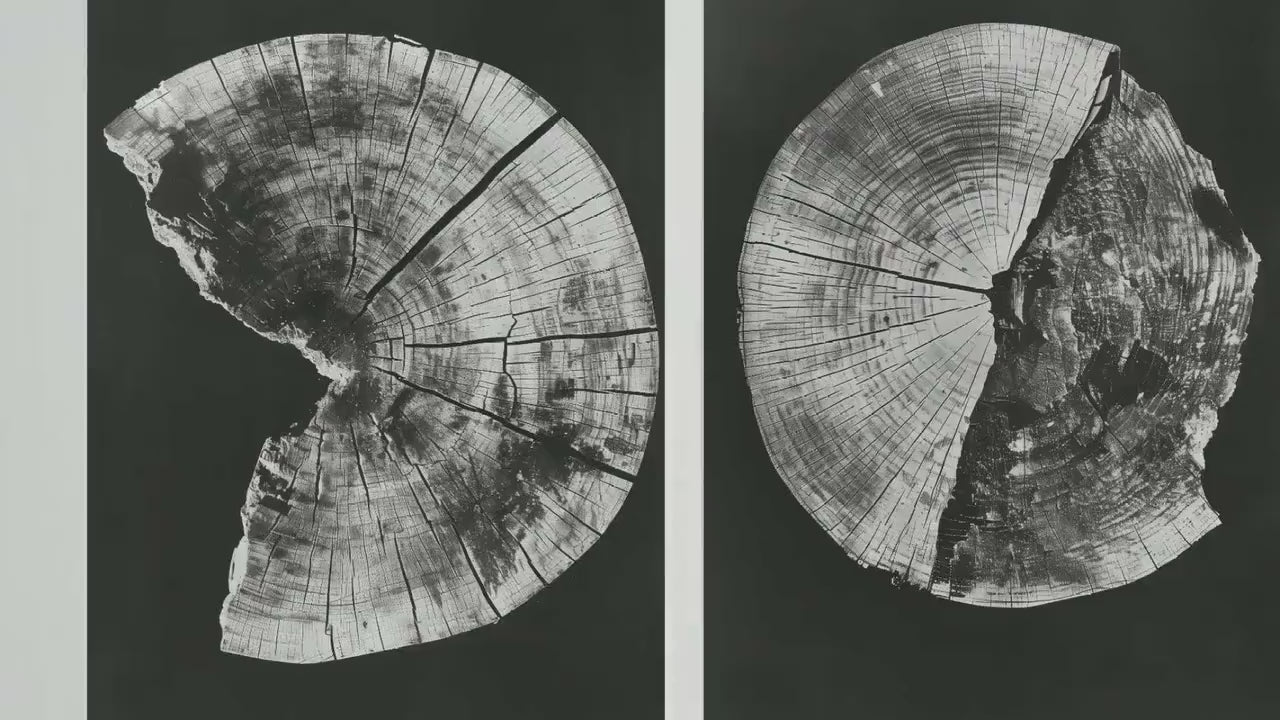 Set of Three Tree Rings Missing Pieces Invert b&w Triptych #V1- 3 Natural Pattern Art Prints - Photo Poster Wall Gift, Wood Wooden Painting