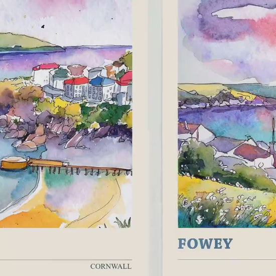 Set of Three Watercolour Paintings of Looe, Fowey and Padstow - Cornwall Art Prints Colourful Paintings - Set of 3 Home Wall Décor Posters