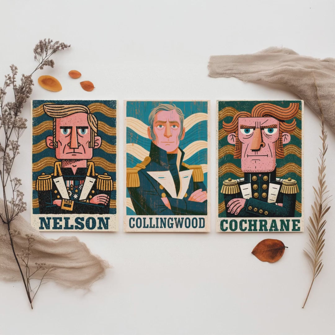 Naval Commanders Set of Three Art Prints - Nelson, Collingwood, Cochrane - Navy History Poster Wall Art Gift Illustration