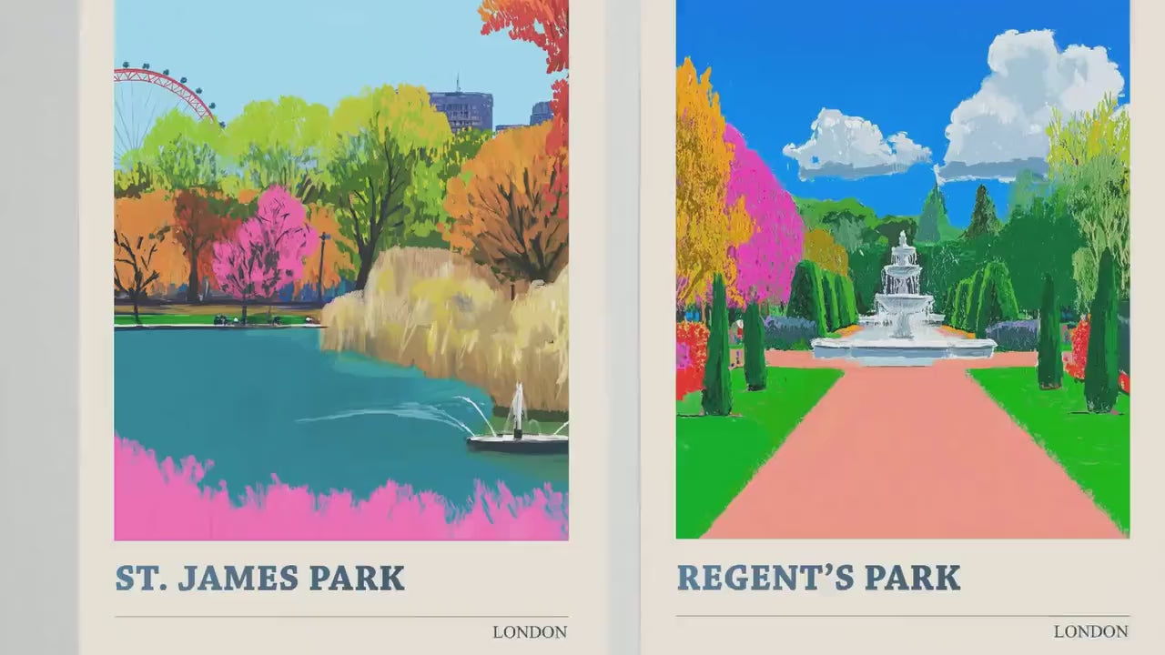 Parks of London - Set of Three Art Prints - St James, Regent's and Hyde Park Posters - 3 Photo Painting Illustration Gift Central