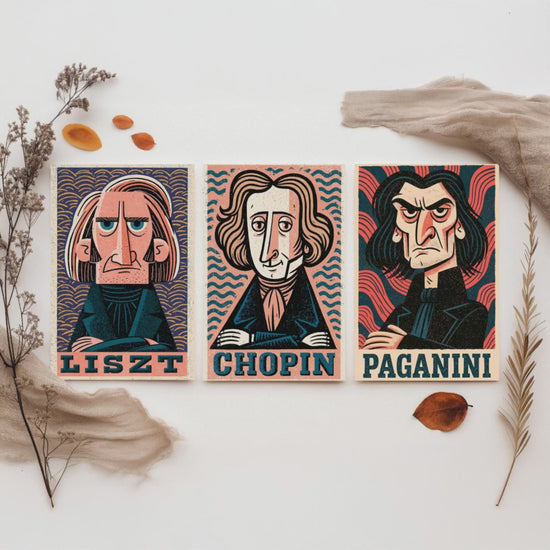Romantic Virtuosos Set of Three Art Prints - Liszt, Chopin, Paganini - Classical Music Poster Wall Art Gift Illustration