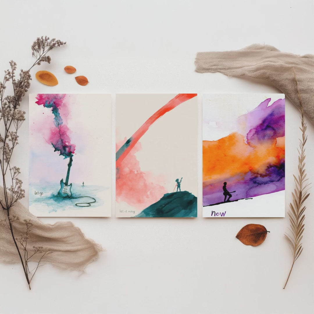 Electric Guitar Set of Three Art Prints - Let Go, Let It Ring, Now - Music Wall Art Poster Watercolour Painting Gift Decor