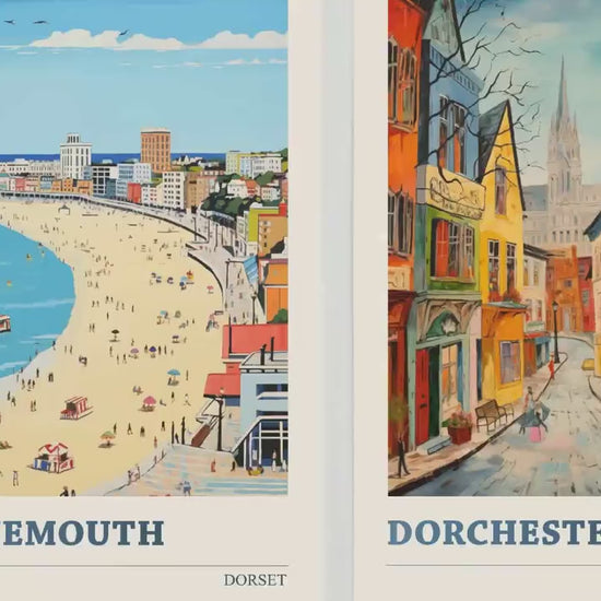 Set of Three Dorset Travel Posters V1 - Bournemouth, Dorchester, Weymouth - 3 Modern Art Prints - Photo Painting Illustration Gift Visit Map