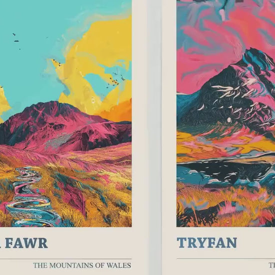 The Tryfan Collection - Set of Three Welsh Mountain Art Prints - Glyder, Elidir Fawr Posters - 3 Photo Painting Illustration Gift Visit Map