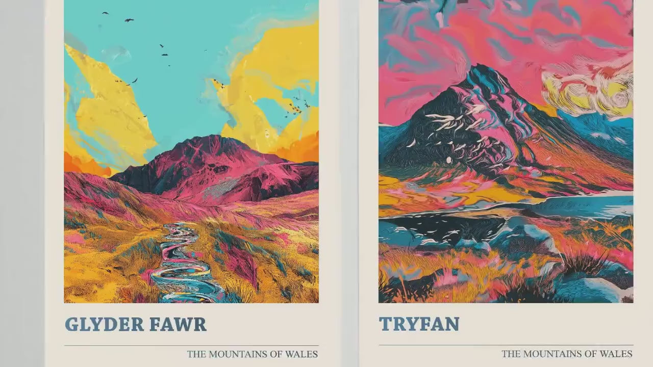 The Tryfan Collection - Set of Three Welsh Mountain Art Prints - Glyder, Elidir Fawr Posters - 3 Photo Painting Illustration Gift Visit Map