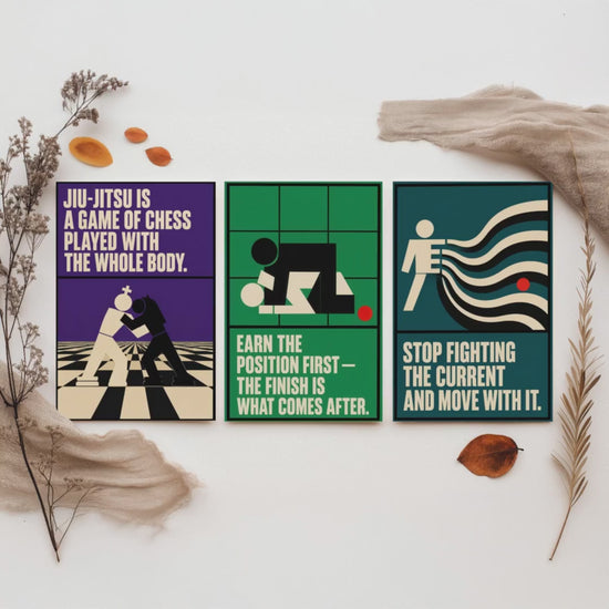 Jiu Jitsu Quotes Set of Three Art Prints - 3 Retro Bauhaus BJJ Posters - Minimalist Martial Arts Wall Art Illustration V2