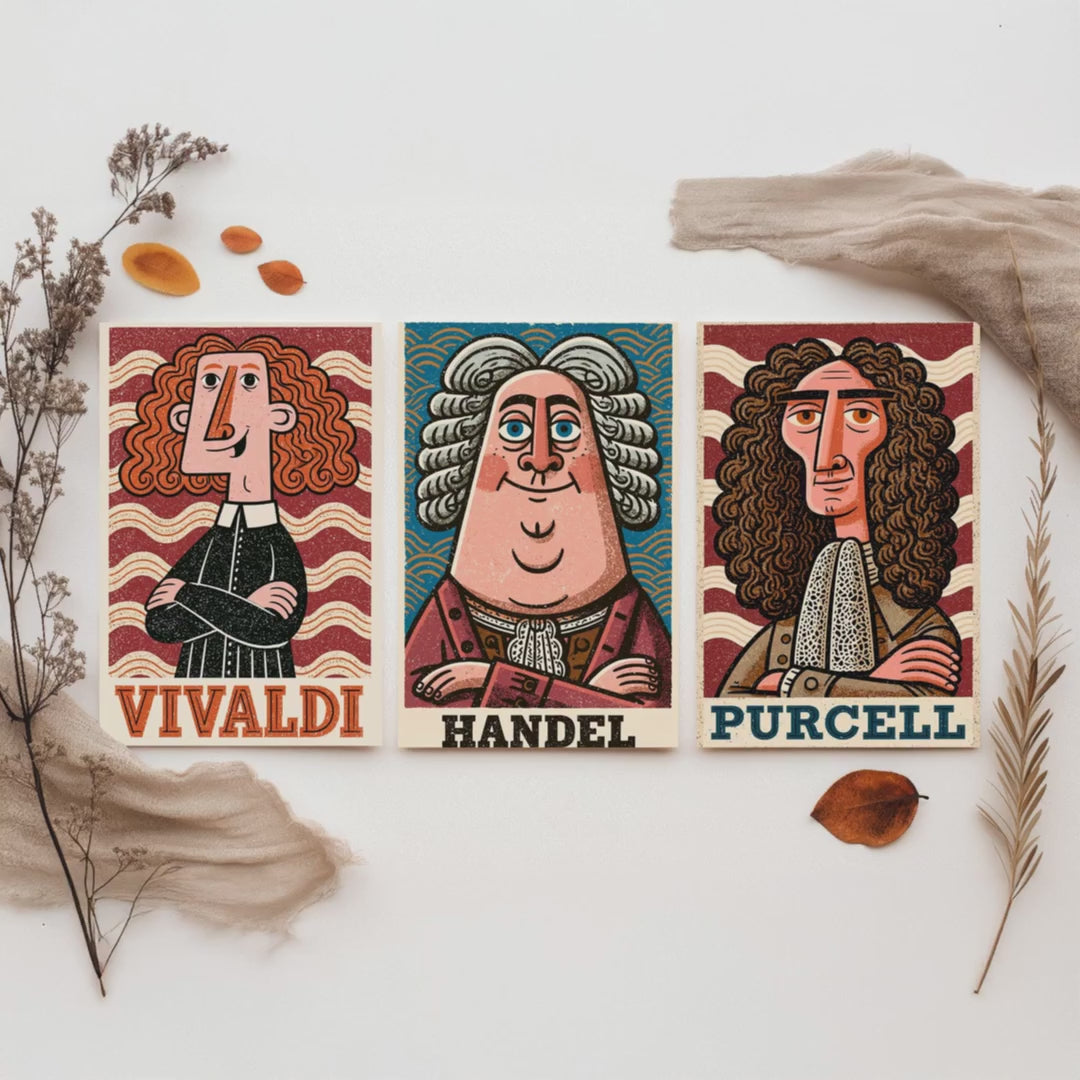 Baroque Composers Set of Three Art Prints - Vivaldi, Handel, Purcell - Classical Music Poster Wall Art Gift Illustration