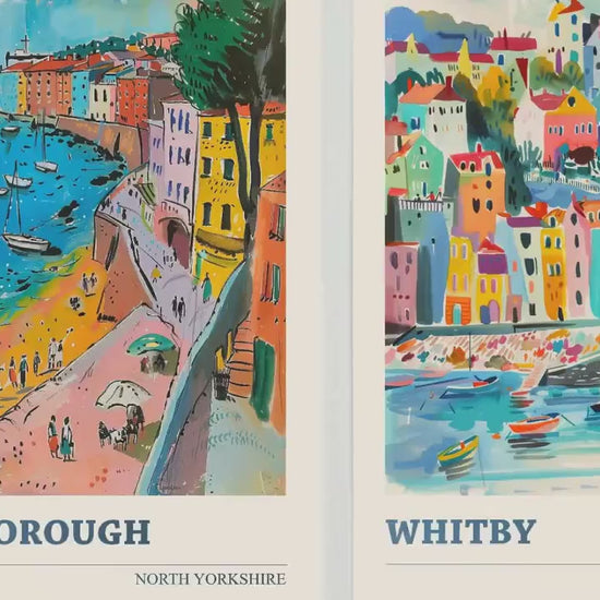 Set of Three North Yorkshire Travel Posters - Scarborough, Whitby, York - 3 Modern Art Prints - Photo Painting Illustration Gift Visit Map