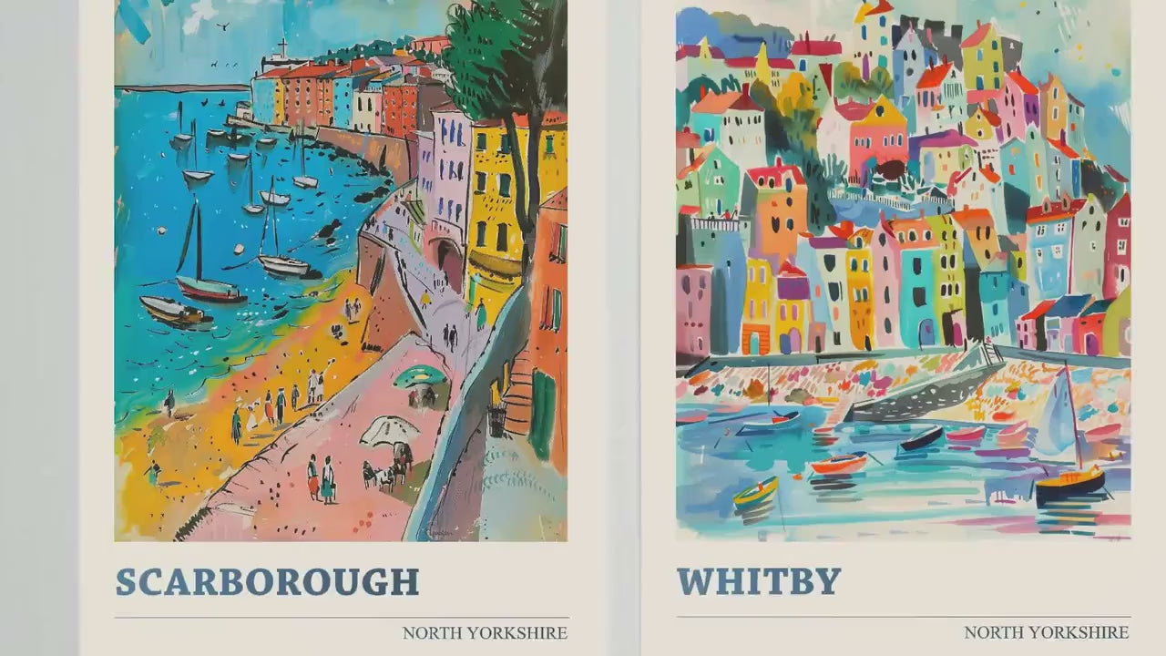 Set of Three North Yorkshire Travel Posters - Scarborough, Whitby, York - 3 Modern Art Prints - Photo Painting Illustration Gift Visit Map