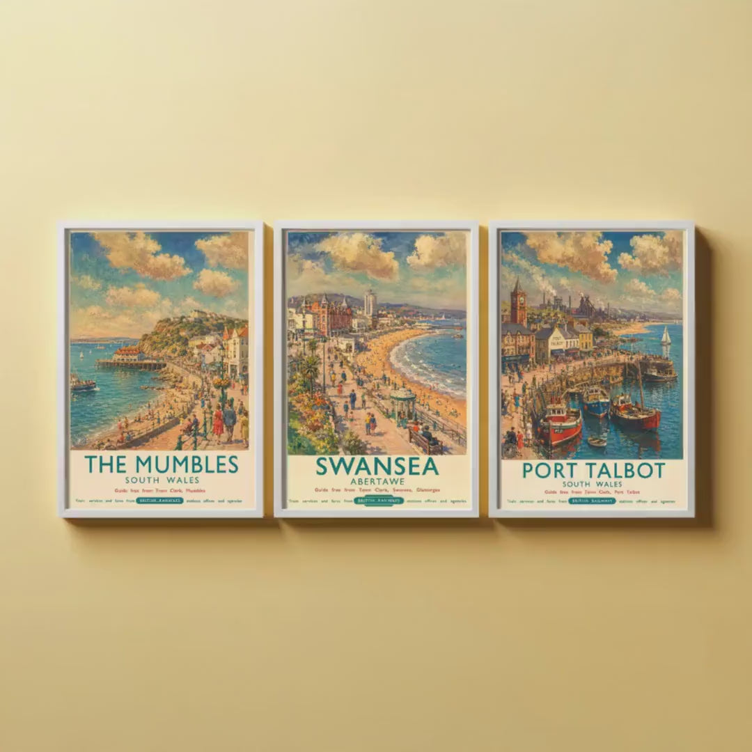 South Wales Set of Three Prints | The Mumbles Swansea Port Talbot | Vintage British Railways Travel Poster Wall Art
