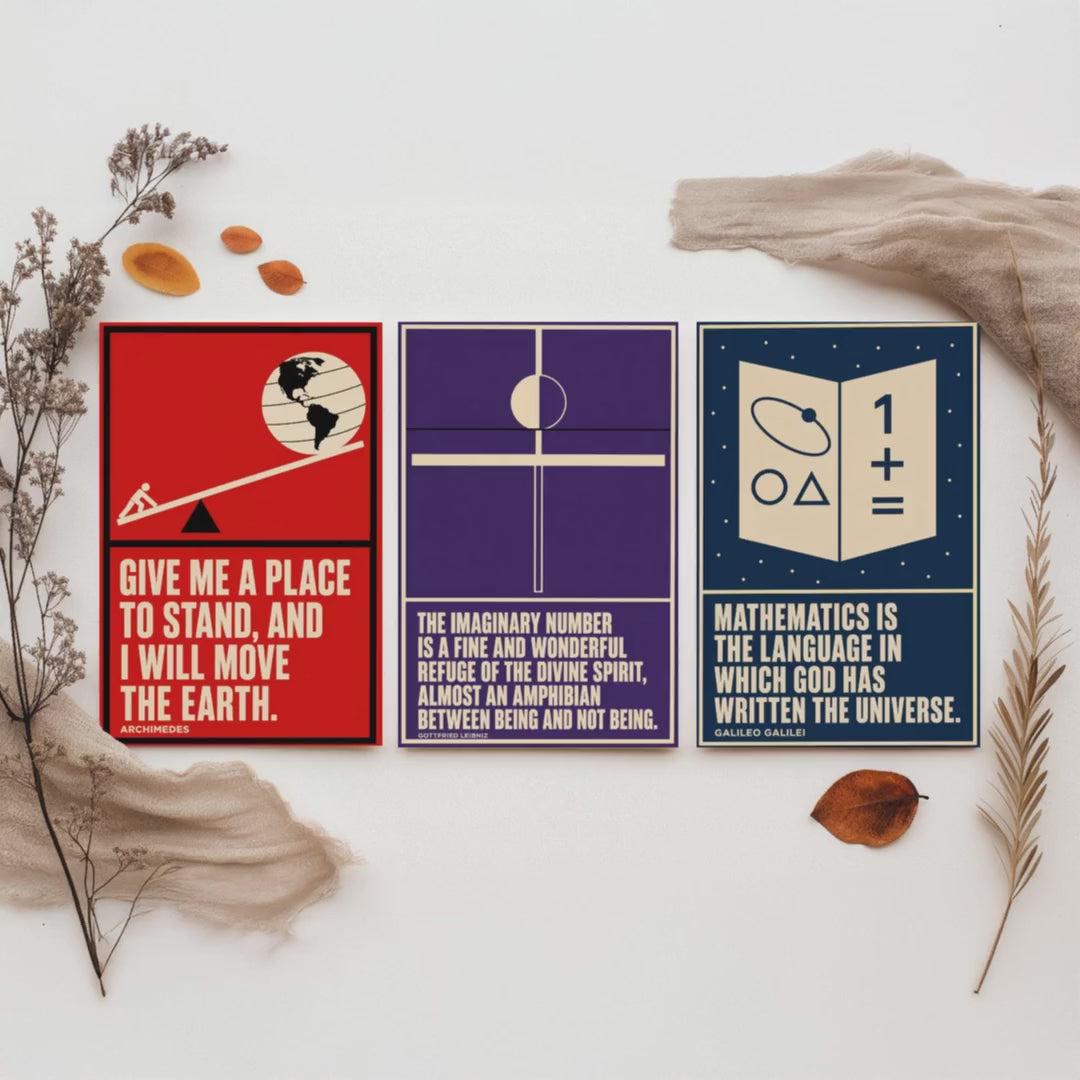 Mathematics Quotes Set of Three Art Prints - 3 Bauhaus Maths Posters - Minimalist Science Wall Art Illustration V1