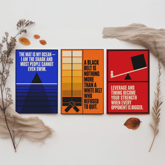 Jiu Jitsu Quotes Set of Three Art Prints - 3 Bauhaus BJJ Posters - Minimalist Martial Arts Wall Art Illustration V1