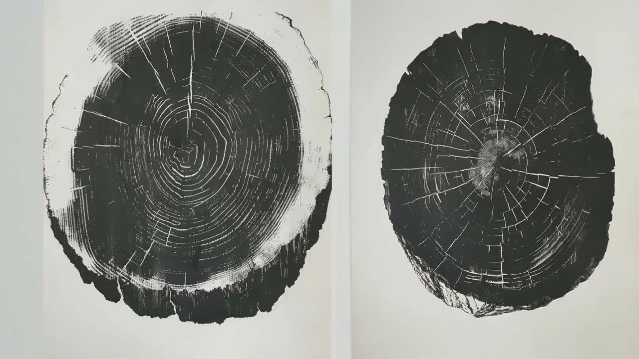 Set of Three Tree Rings Linocut Black and White Triptych - 3 Natural Pattern Art Prints - Photo Poster Wall Gift, Wood Wooden Painting