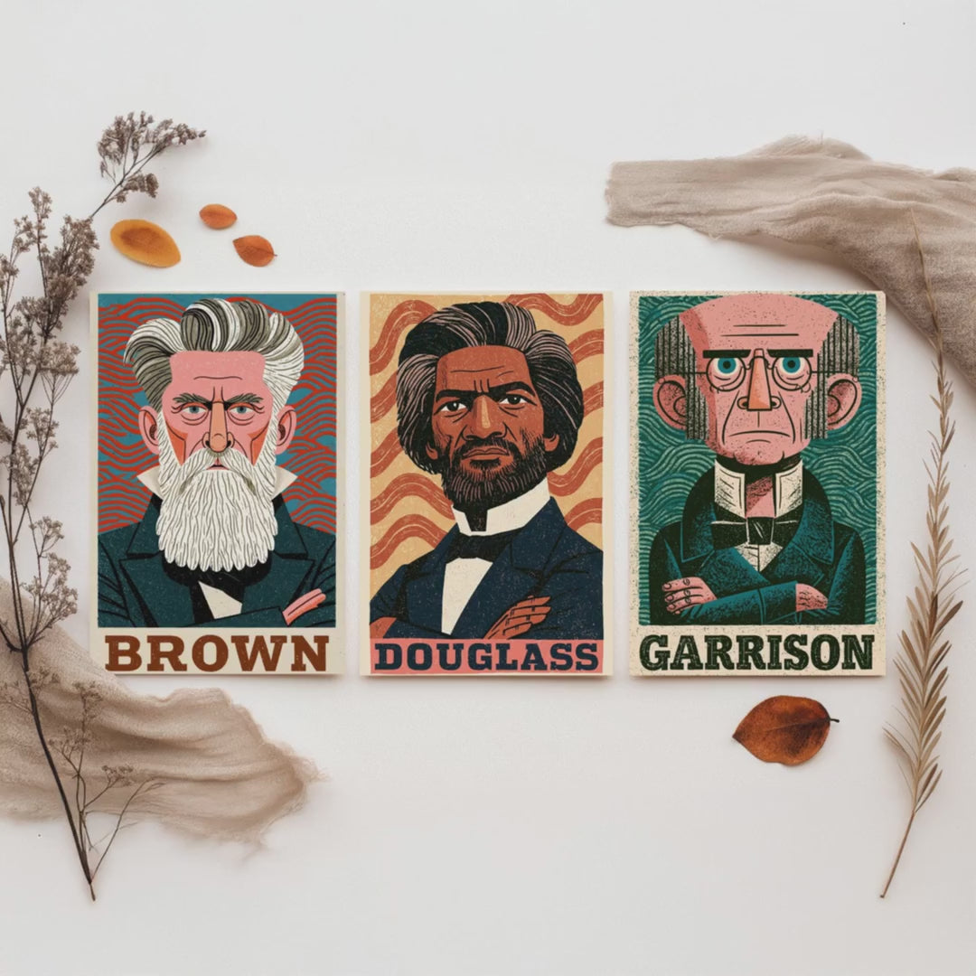 Abolitionists Set of Three Art Prints - John Brown, Frederick Douglass, William Lloyd Garrison - History Poster Illustration Gift