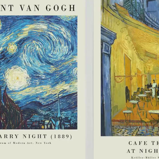 Set of Three Vincent Van Gogh Night Scene Prints - 3 Paintings Photo Poster Wall Art Gift Giclée Museum Starry Night Rhone Night Café