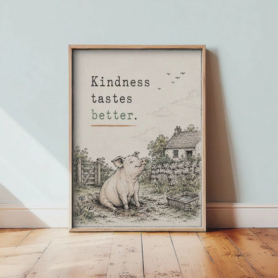 Kindness Tastes Better Art Print - Storybook Vegan Quote Poster - Pig Watercolour Wall Art 3/3