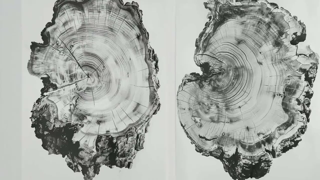 Set of Three Tree Ring Stump Warped and Mangled Triptych - 3 Natural Pattern Art Prints - Photo Poster Wall Gift, Wood Wooden Painting