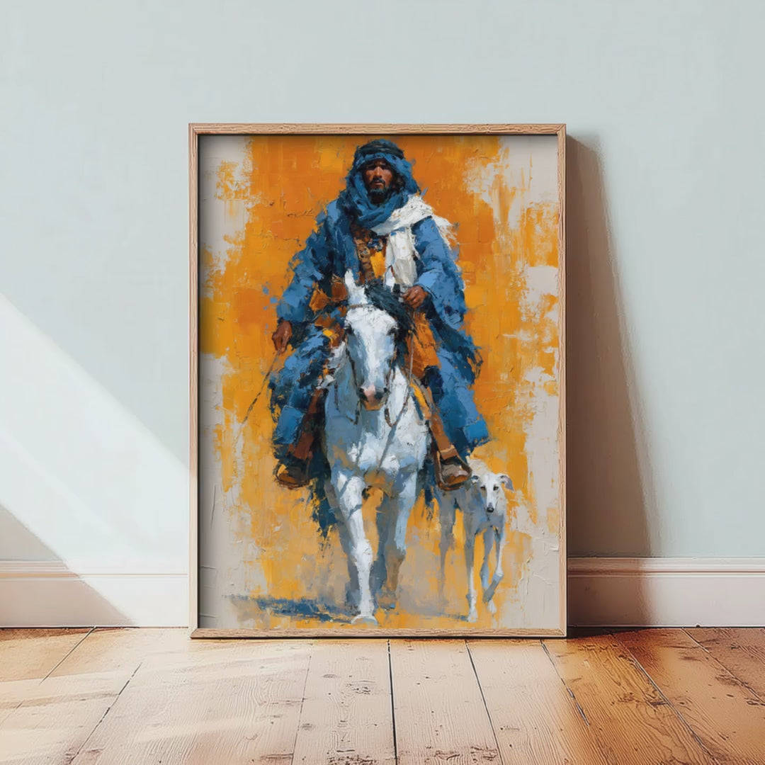 Bedouin Rider Art Print - Arabian Horse Painting - Saluki Hound Poster