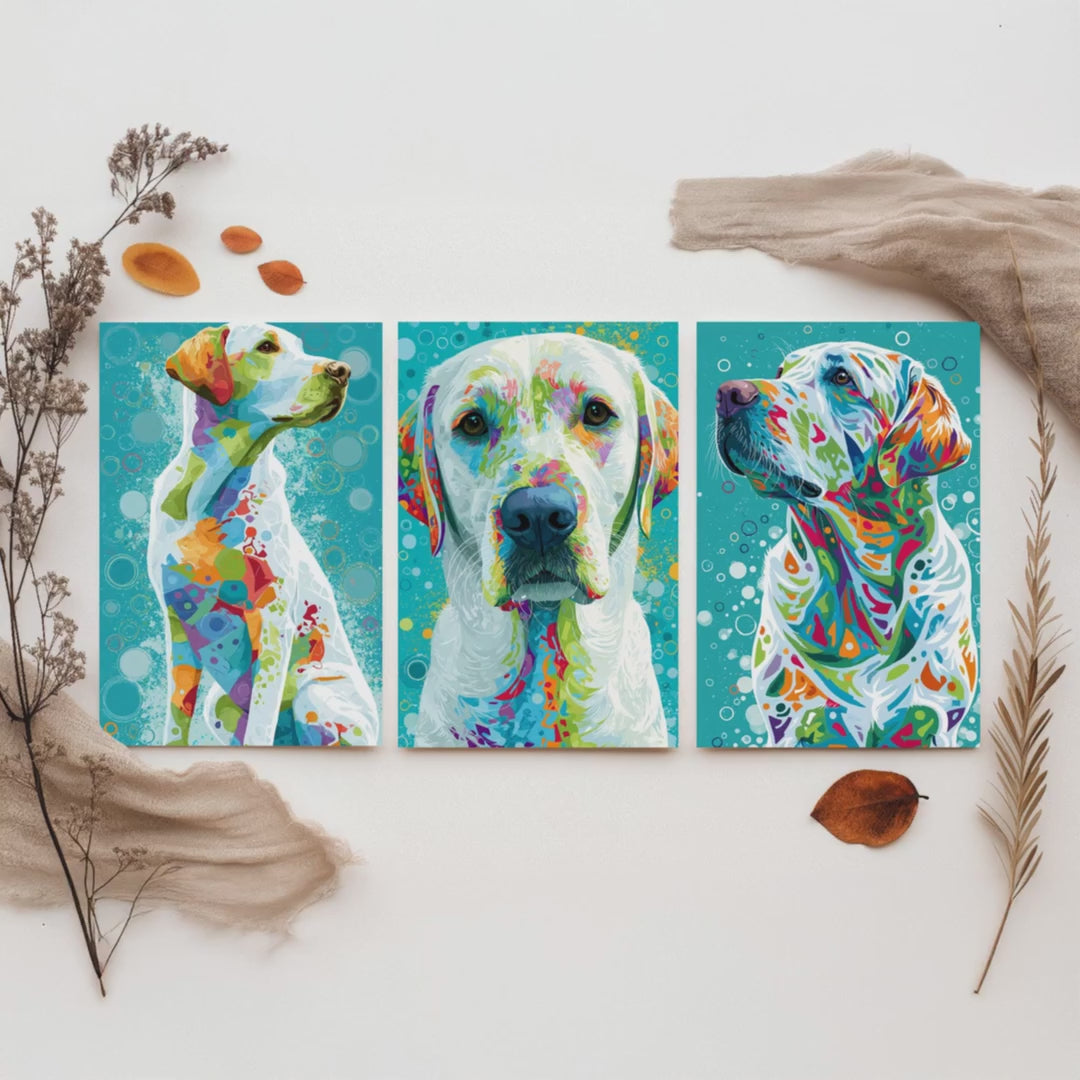 Golden Labrador Set of Three Art Prints - Colourful Dog Wall Art - Labrador Poster Painting Gift Pet Lover Decor