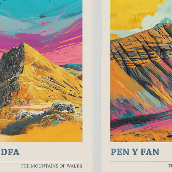 Set of Three Peaks of Wales Travel Posters V4 - Cadair Idris, Yr Wyddfa, Pen y Fan - 3 Art Prints Photo Painting Illustration Gift Visit Map