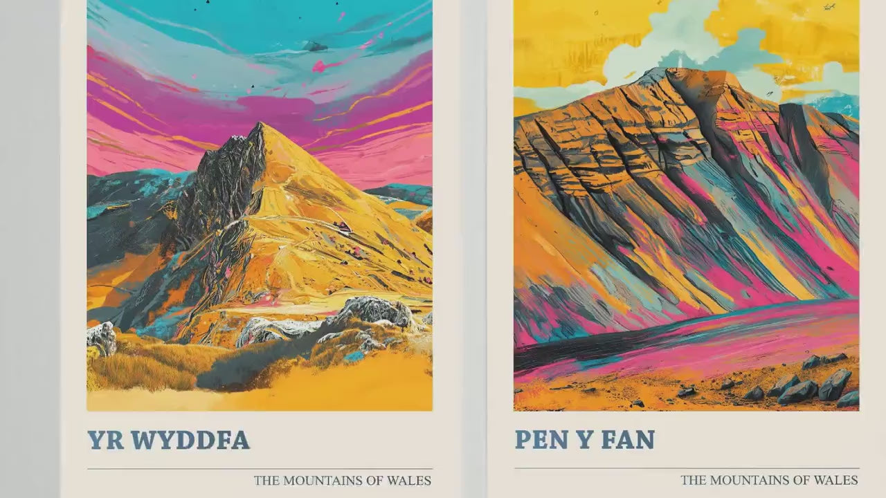 Set of Three Peaks of Wales Travel Posters V4 - Cadair Idris, Yr Wyddfa, Pen y Fan - 3 Art Prints Photo Painting Illustration Gift Visit Map