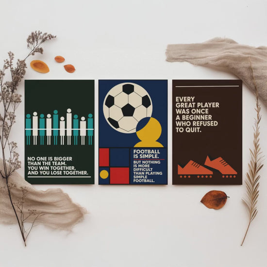 Football Quotes Set of Three Art Prints - 3 Retro Bauhaus Soccer Posters - Minimalist Sport Wall Art Illustration V2