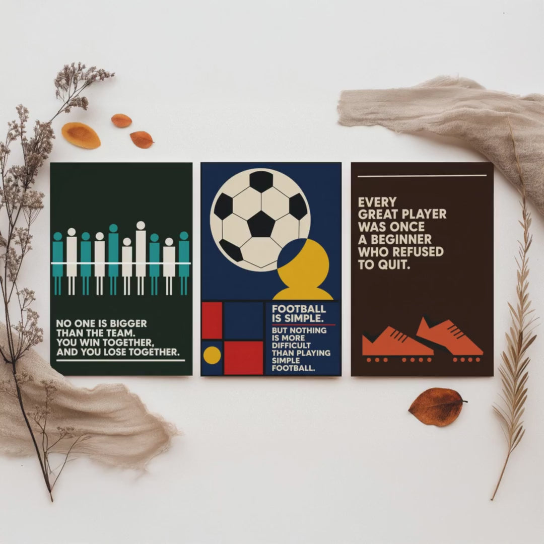 Football Quotes Set of Three Art Prints - 3 Retro Bauhaus Soccer Posters - Minimalist Sport Wall Art Illustration V2