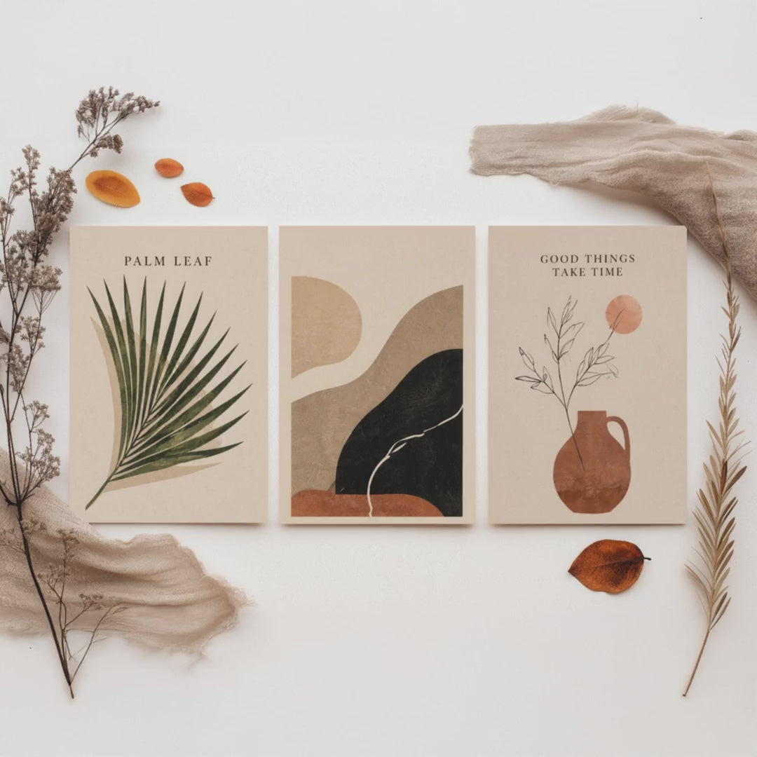 Set of Three Boho Desert Abstract Art Prints - Palm Leaf & Terracotta - Southwestern Wall Art Poster Painting Decor V2