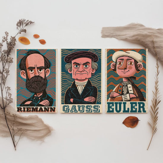 Mathematicians Set of Three Art Prints - Riemann, Gauss, Euler - Maths Poster Wall Art Gift Illustration Science Decor