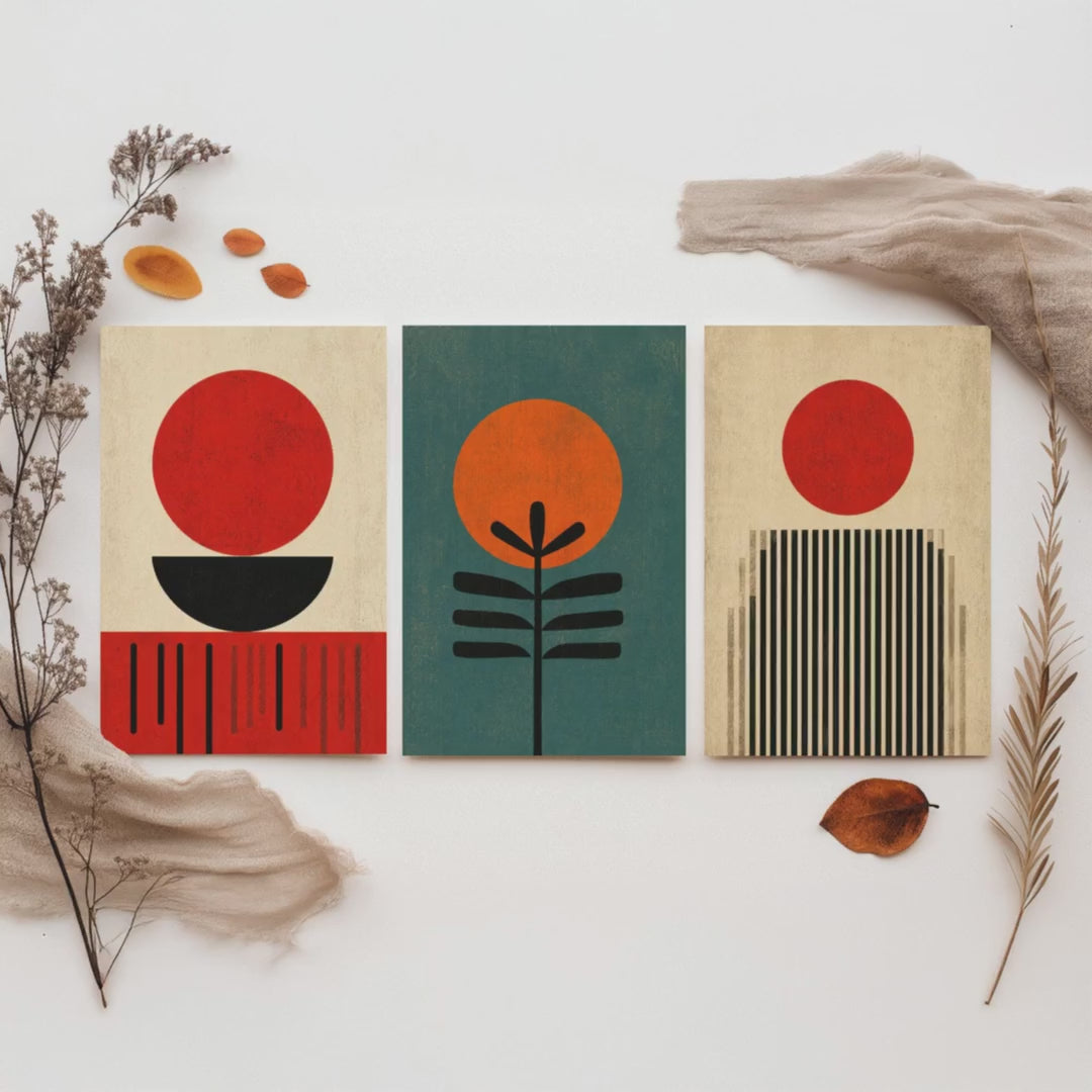Bauhaus Set of Three Art Prints - Minimalist Geometric Wall Art - Mid Century Modern Poster Illustration Gift Abstract Decor