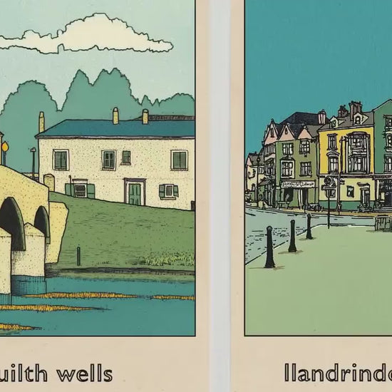 Towns of Mid Wales - Set of Three Art Prints - 3 Posters - Llandrindod Wells, Builth Wells, Rhayader - Painting Illustrations Travel Powys