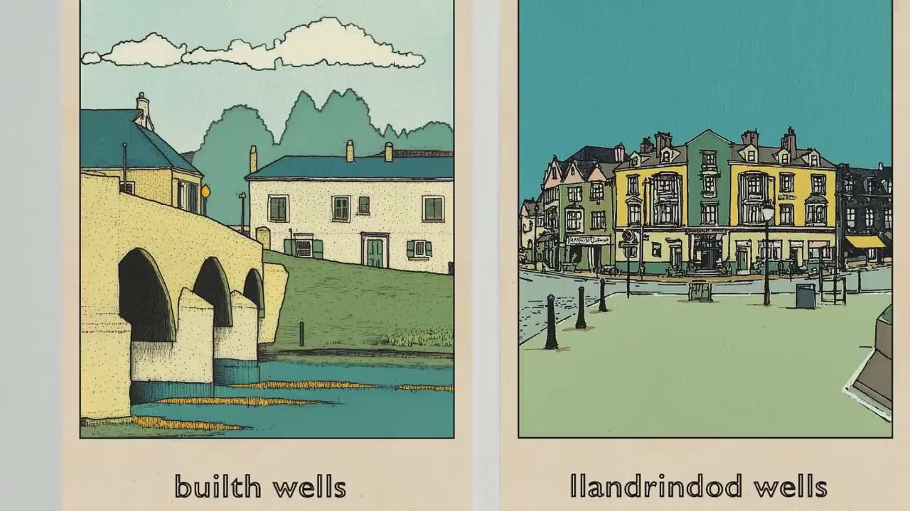 Towns of Mid Wales - Set of Three Art Prints - 3 Posters - Llandrindod Wells, Builth Wells, Rhayader - Painting Illustrations Travel Powys