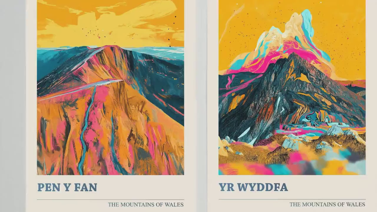 Set of Three Peaks of Wales Travel Posters V3 - Cadair Idris, Yr Wyddfa, Pen y Fan - 3 Art Prints Photo Painting Illustration Gift Visit Map