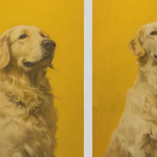 Set of Three Golden Retriever on Bright Yellow Background Posters - 3 Dog Art Print Paintings Photo Wall Gift - Man's Best Friend Lovers