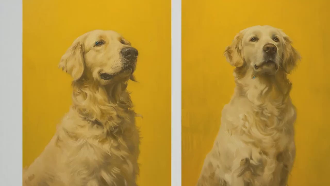 Set of Three Golden Retriever on Bright Yellow Background Posters - 3 Dog Art Print Paintings Photo Wall Gift - Man's Best Friend Lovers