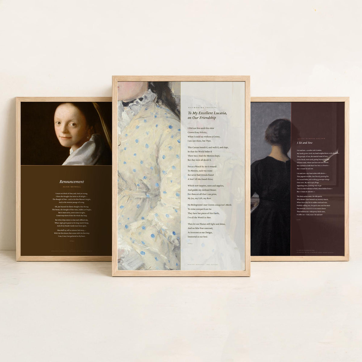 Quiet Interiors Poems Set of Three Art Prints - Renouncement, I Sit and Sew, To My Excellent Lucasia - Painting Poster Triptych