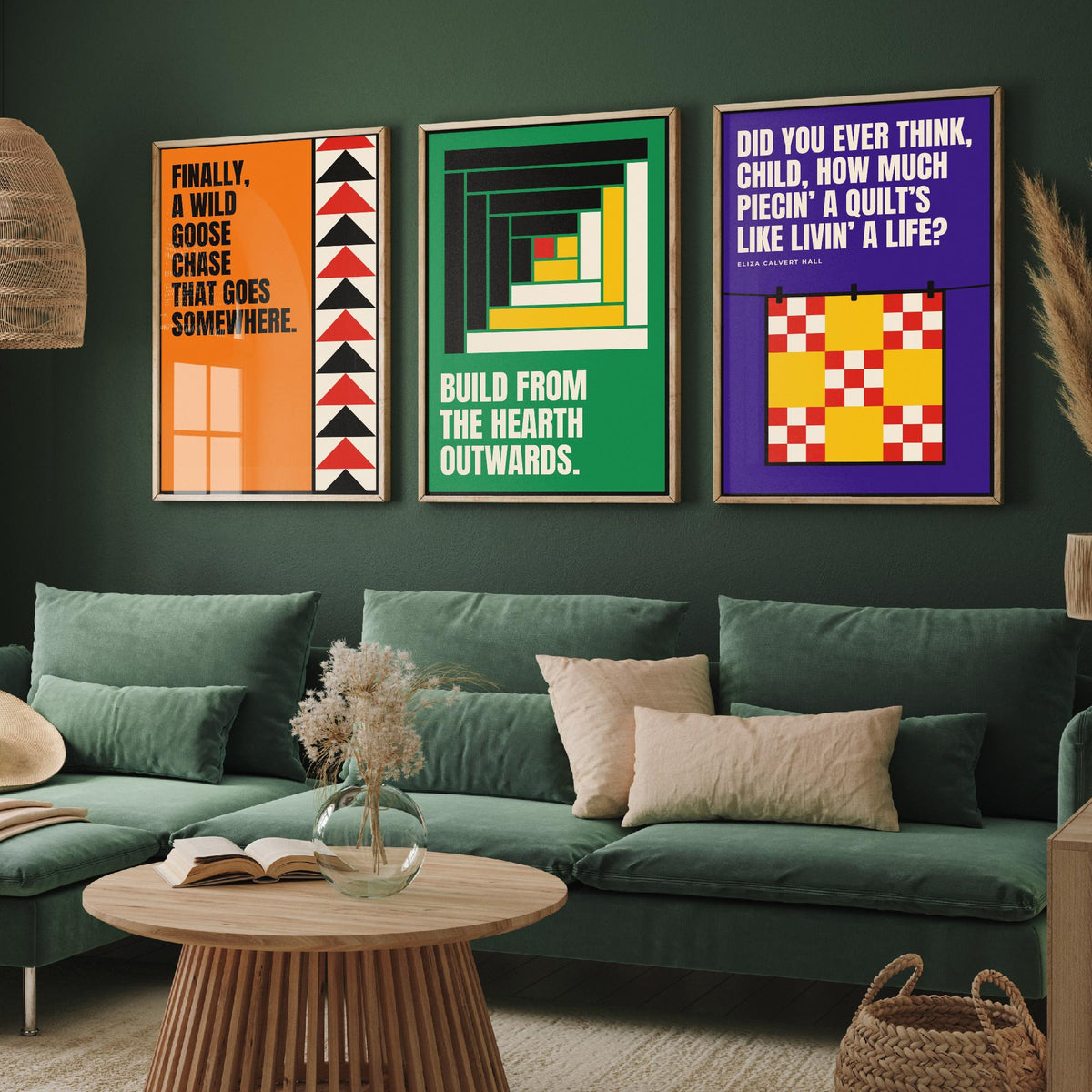 Quilting Quotes Set of Three Art Prints - 3 Bauhaus Quilter Posters - Minimalist Craft Wall Art Illustration V1