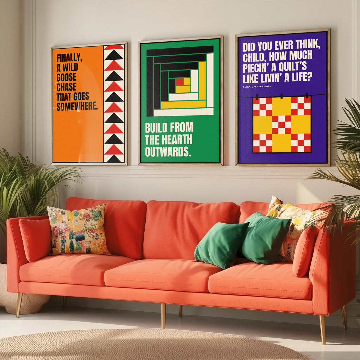 Quilting Quotes Set of Three Art Prints - 3 Bauhaus Quilter Posters - Minimalist Craft Wall Art Illustration V1