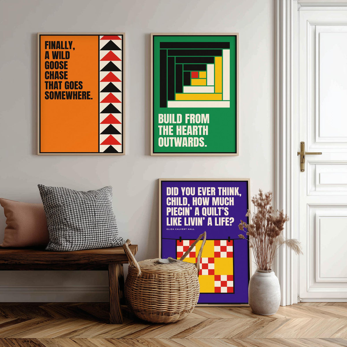 Quilting Quotes Set of Three Art Prints - 3 Bauhaus Quilter Posters - Minimalist Craft Wall Art Illustration V1