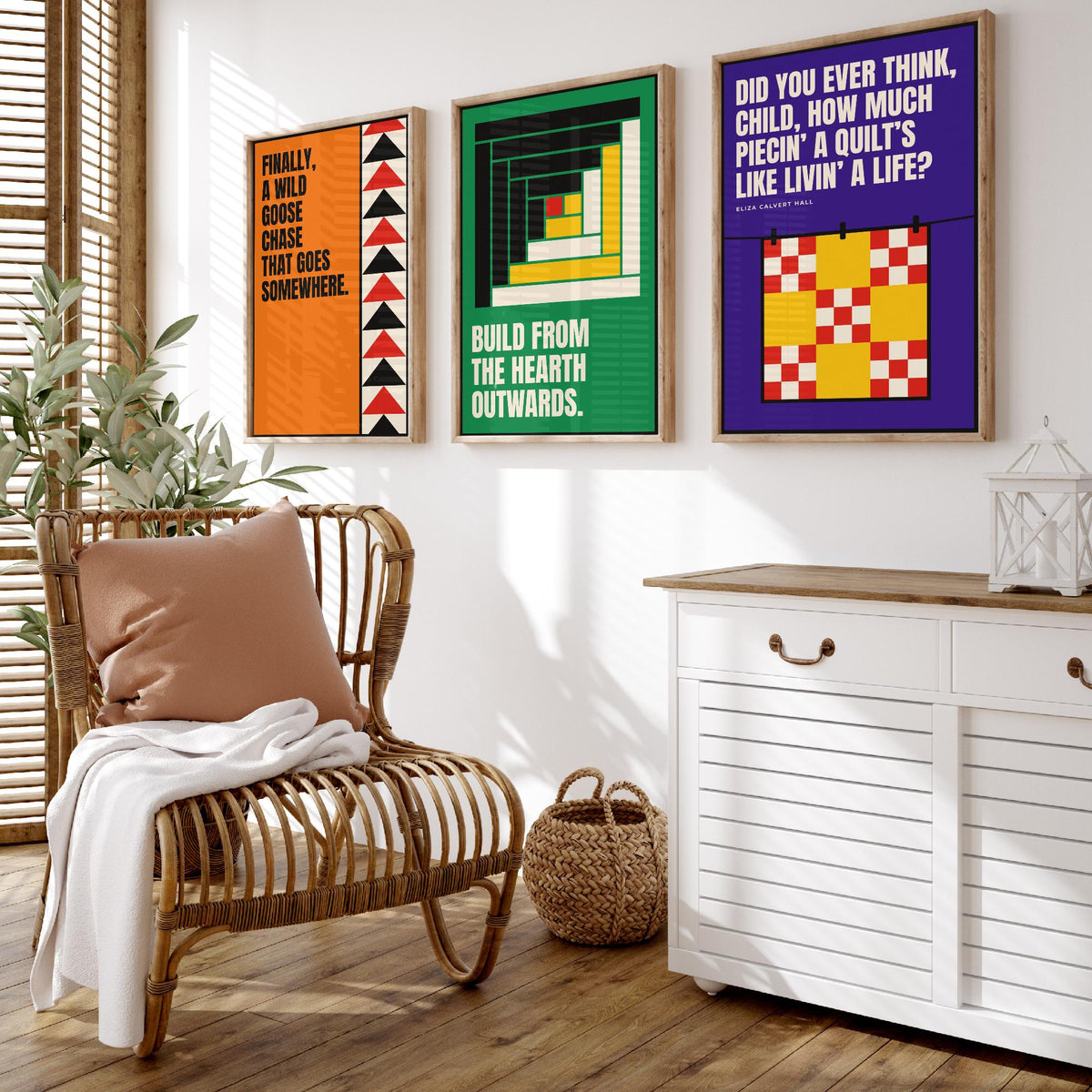Quilting Quotes Set of Three Art Prints - 3 Bauhaus Quilter Posters - Minimalist Craft Wall Art Illustration V1