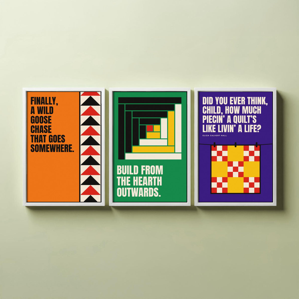 Quilting Quotes Set of Three Art Prints - 3 Bauhaus Quilter Posters - Minimalist Craft Wall Art Illustration V1