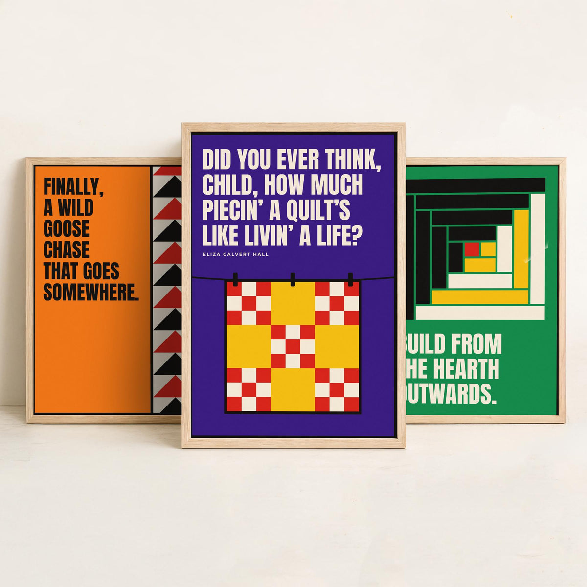 Quilting Quotes Set of Three Art Prints - 3 Bauhaus Quilter Posters - Minimalist Craft Wall Art Illustration V1