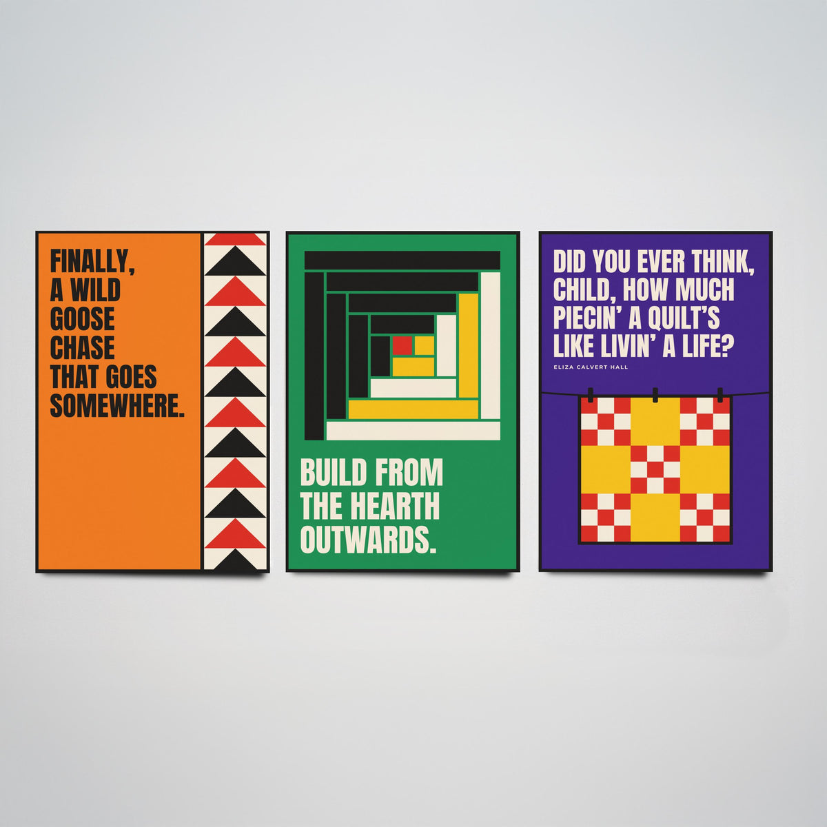 Quilting Quotes Set of Three Art Prints - 3 Bauhaus Quilter Posters - Minimalist Craft Wall Art Illustration V1