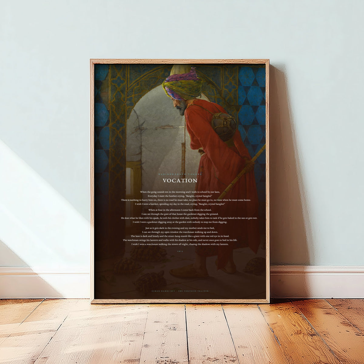 Vocation by Rabindranath Tagore Art Print - Full Poem Poster - Childhood Poetry over The Tortoise Trainer Classic Painting