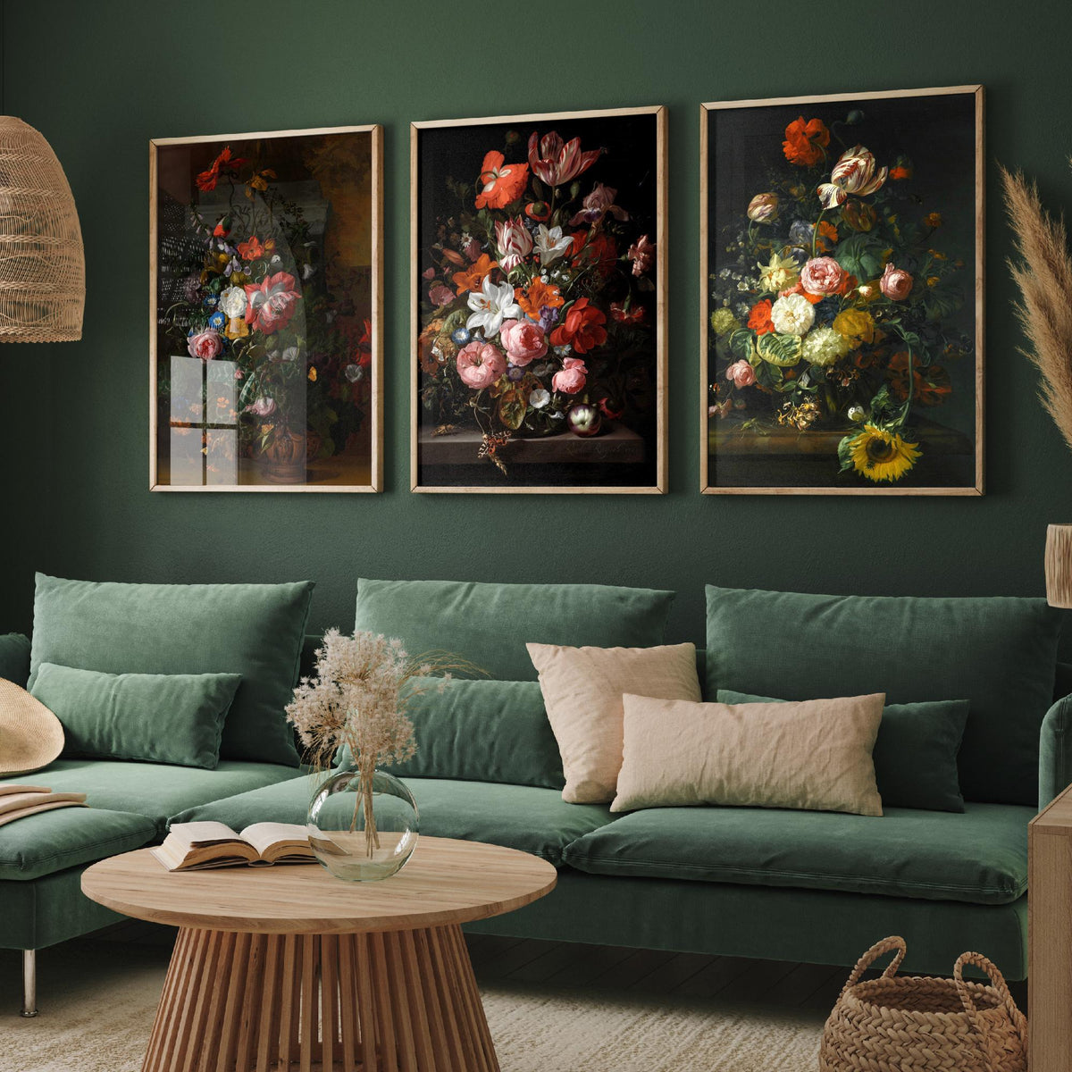 Rachel Ruysch Flower Still Life Set of Three Art Prints - Dutch Golden Age Bouquets - Dark Floral Painting Poster V1