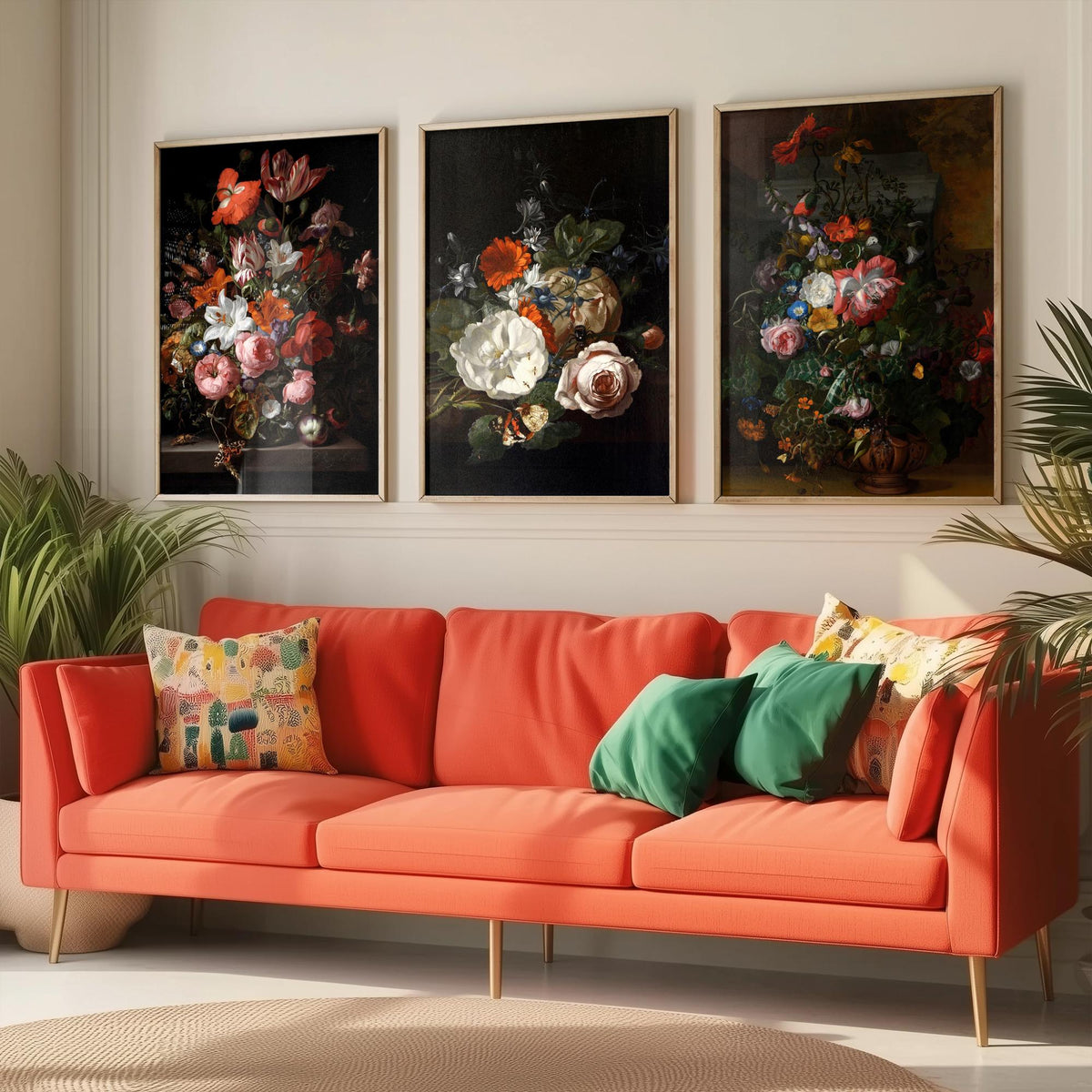Rachel Ruysch Flower Still Life Set of Three Art Prints - Dutch Golden Age Bouquets - Dark Floral Painting Poster V2