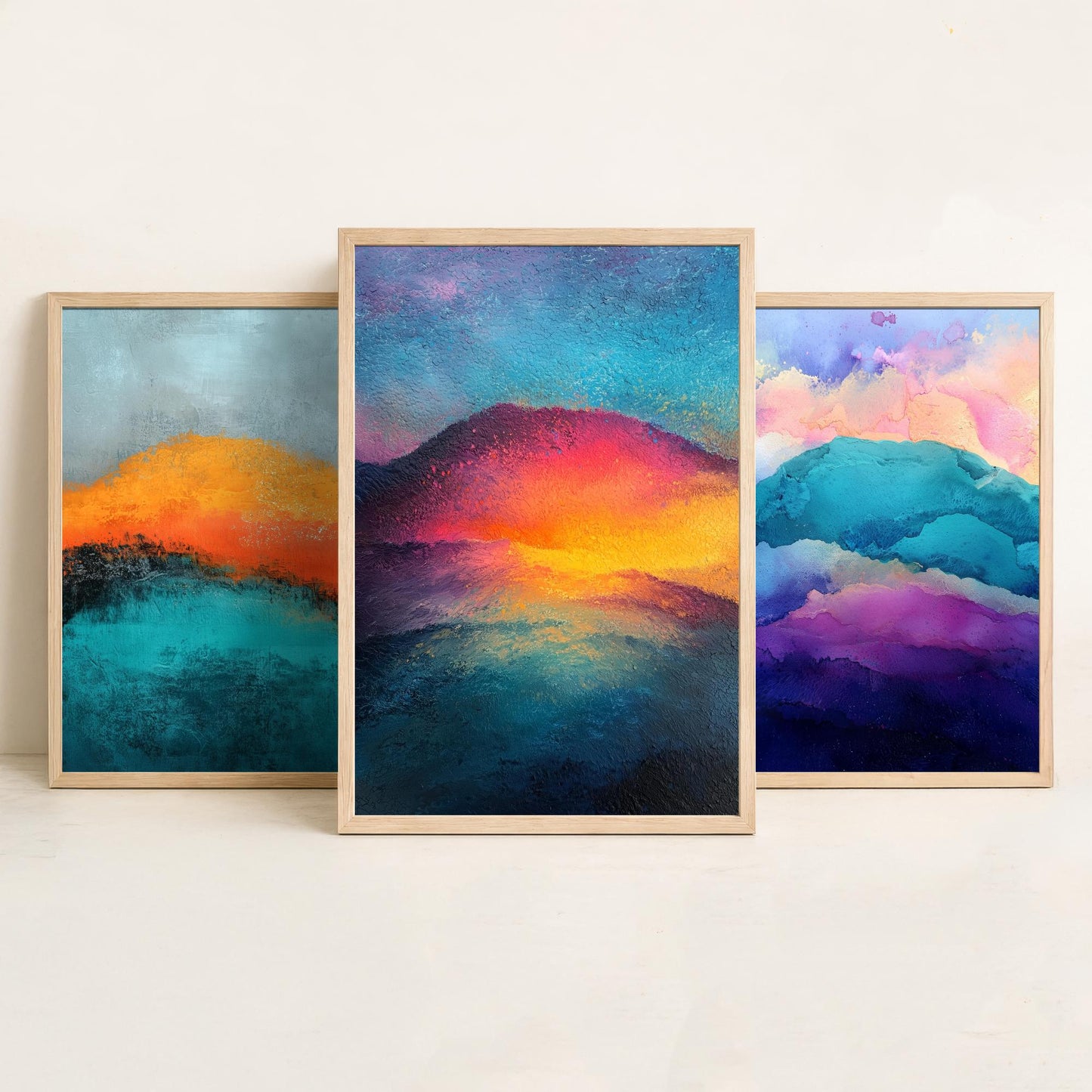 Scafell Pike Lake District Set of Three Art Prints - 3 Radiant Pastel Mountain Posters - Abstract Painting Hiker Gift Decor