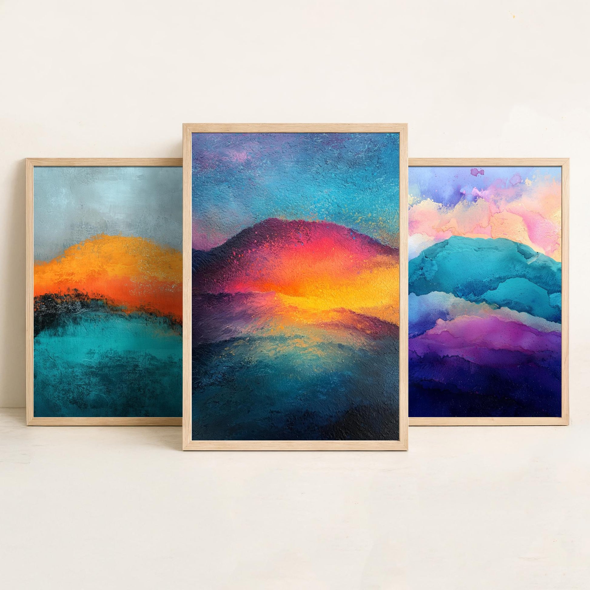 Scafell Pike Lake District Set of Three Art Prints - 3 Radiant Pastel Mountain Posters - Abstract Painting Hiker Gift Decor