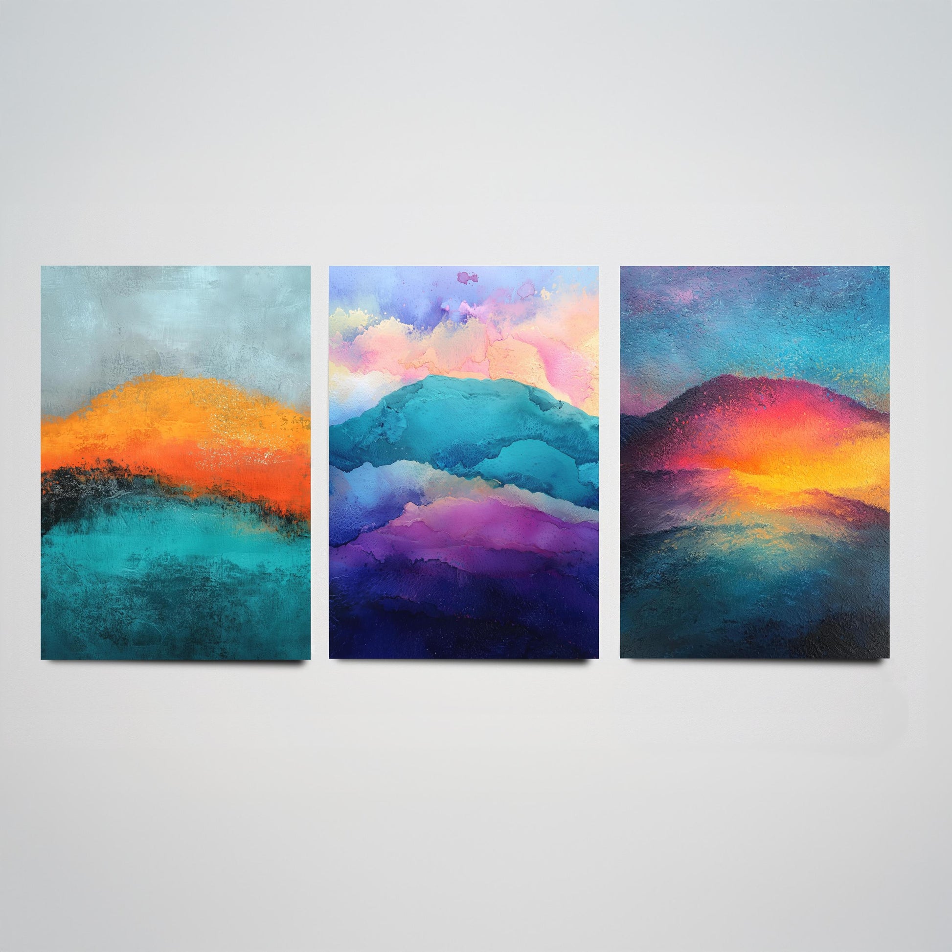 Scafell Pike Lake District Set of Three Art Prints - 3 Radiant Pastel Mountain Posters - Abstract Painting Hiker Gift Decor