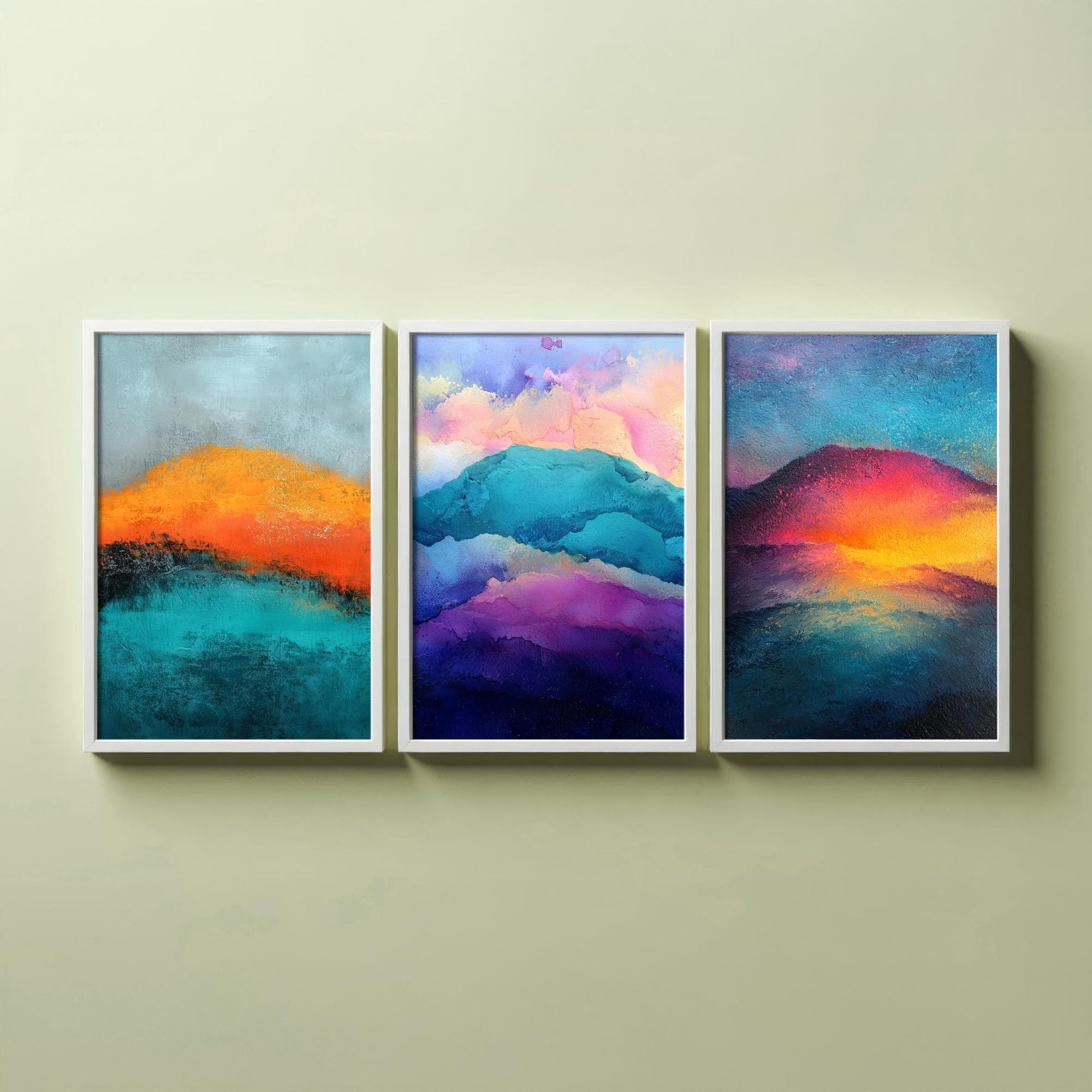 Scafell Pike Lake District Set of Three Art Prints - 3 Radiant Pastel Mountain Posters - Abstract Painting Hiker Gift Decor